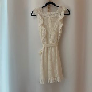 Eyelet Lace ruffle mini dress, cap sleeve